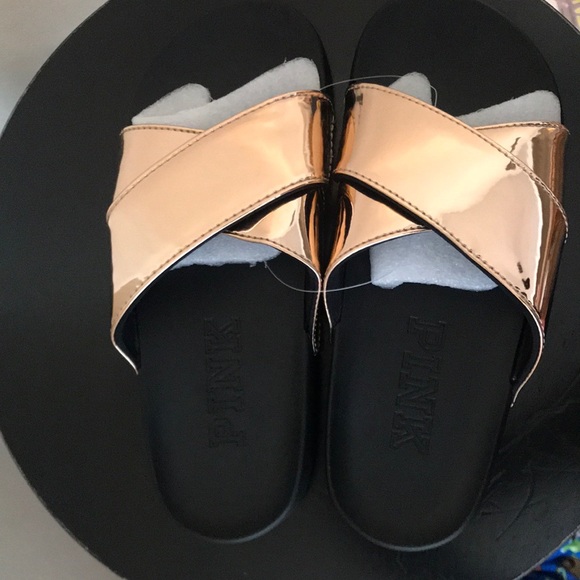 Victoria’s Secret PINK Metallic Rose Gold slides - Picture 3 of 4